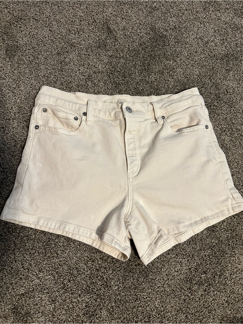 American Eagle Womens Size 8 White Denim Shorts High Rise Stretch Jean Shorts